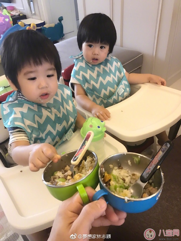 林志穎給可愛雙胞胎喂飯 雙胞胎輔食怎么喂
