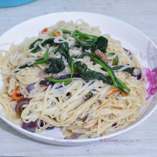 青菜肉絲炒面的做法