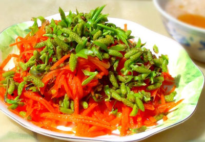 柳芽涼拌胡蘿卜絲，清熱敗火又補(bǔ)充維生素