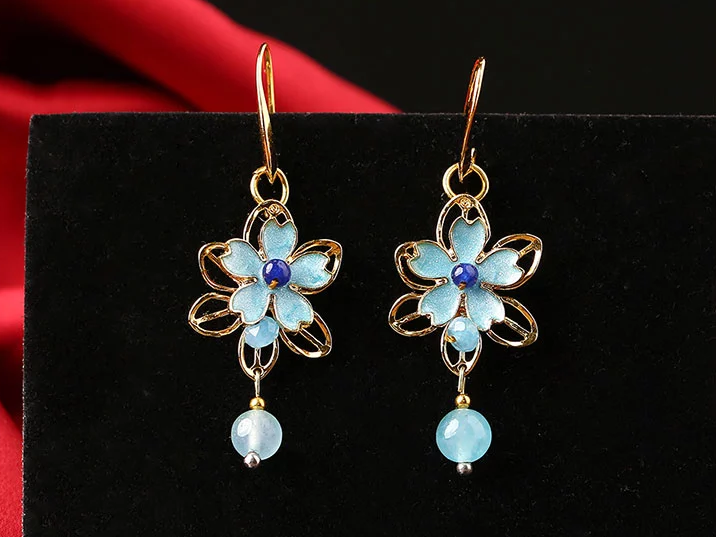 家佳樂(lè)文學(xué)景泰藍(lán)花朵復(fù)古耳飾氣質(zhì)耳環(huán)