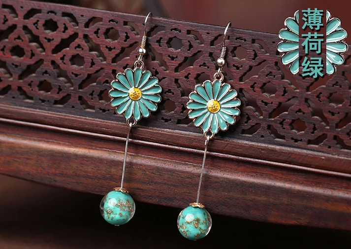 家佳樂文學(xué)時尚花朵吊墜復(fù)古可愛耳環(huán)