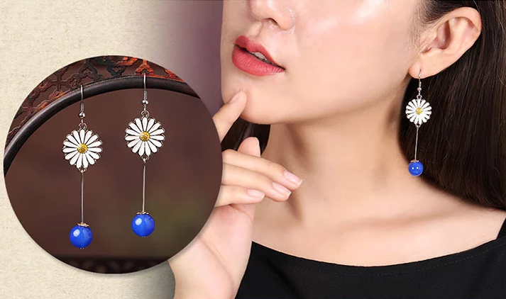 家佳樂文學(xué)時(shí)尚花朵吊墜復(fù)古可愛耳環(huán)