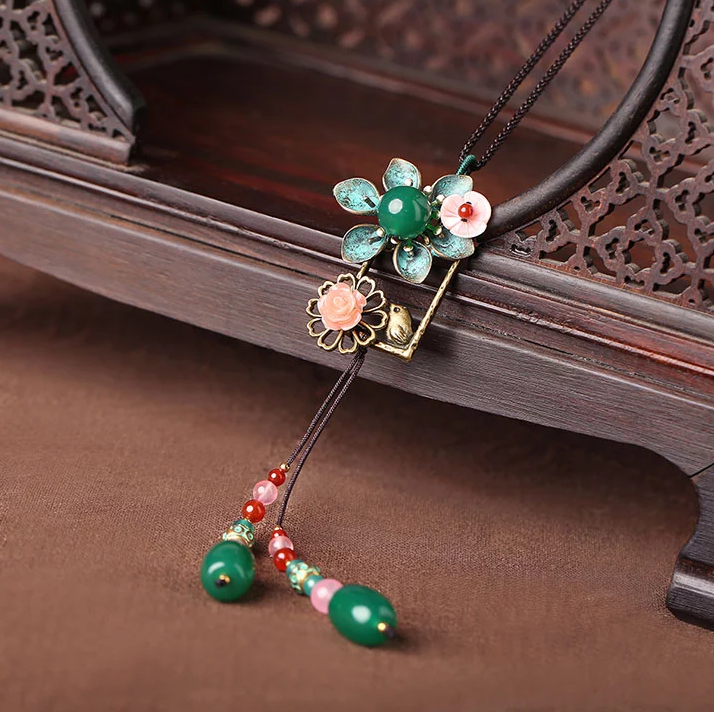 民族風(fēng)時尚復(fù)古花朵吊墜掛飾毛衣鏈項鏈