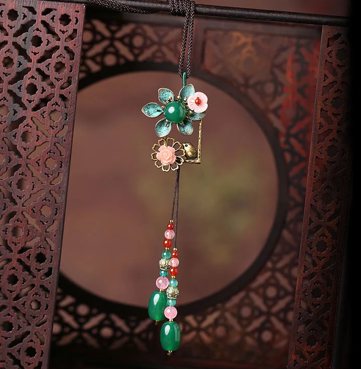 民族風(fēng)時尚復(fù)古花朵吊墜掛飾毛衣鏈項鏈