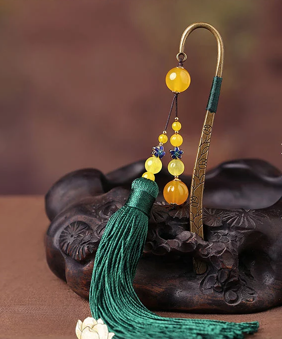 古典金屬創(chuàng)意書簽家佳樂文學瑪瑙流蘇書簽