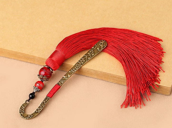 家佳樂文學金屬古風古典創(chuàng)意紅流蘇書簽