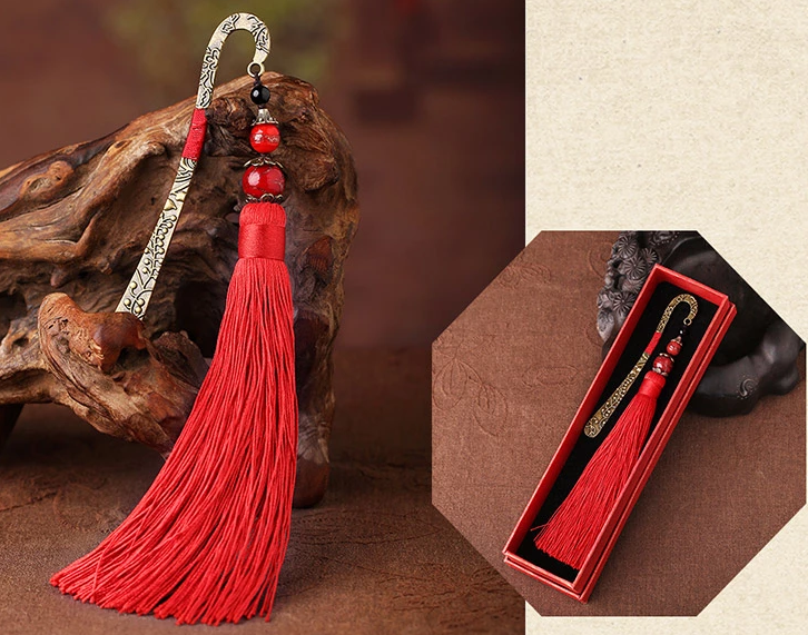 家佳樂文學金屬古風古典創(chuàng)意紅流蘇書簽