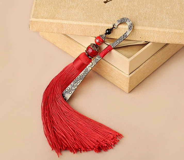 家佳樂文學金屬古風古典創(chuàng)意紅流蘇書簽