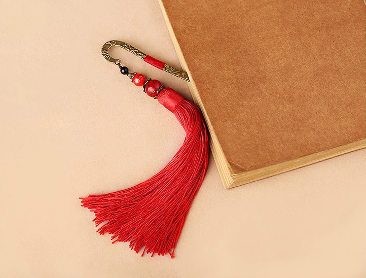 家佳樂文學金屬古風古典創(chuàng)意紅流蘇書簽