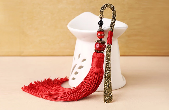 家佳樂文學金屬古風古典創(chuàng)意紅流蘇書簽