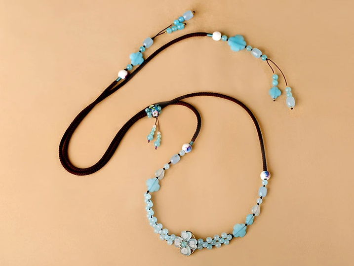 復古藍色彩玉裙子腰帶腰鏈