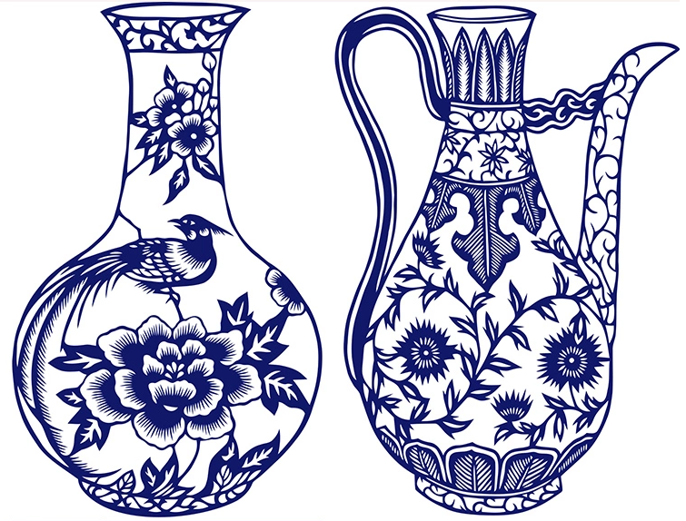 15款古典家佳樂文學青花瓷圖案剪紙藝術(shù)