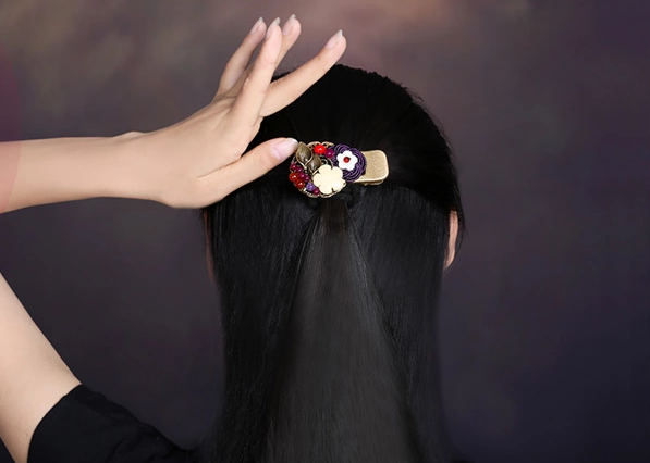 手工花朵鴨嘴夾發(fā)夾復古古典頭飾