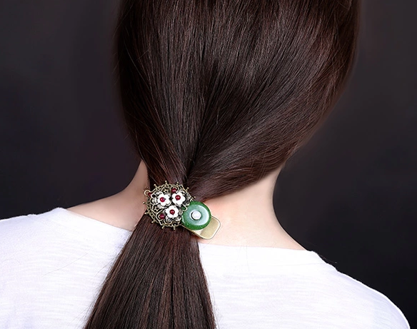 時(shí)尚家佳樂(lè)文學(xué)頭飾，復(fù)古民族風(fēng)綠彩玉扣發(fā)夾