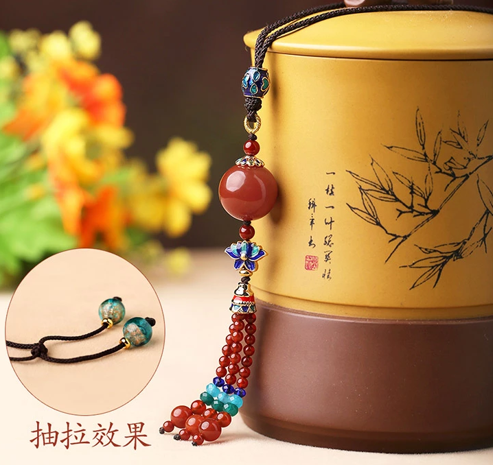 紅色瑪瑙景泰藍(lán)簡約毛衣鏈項鏈