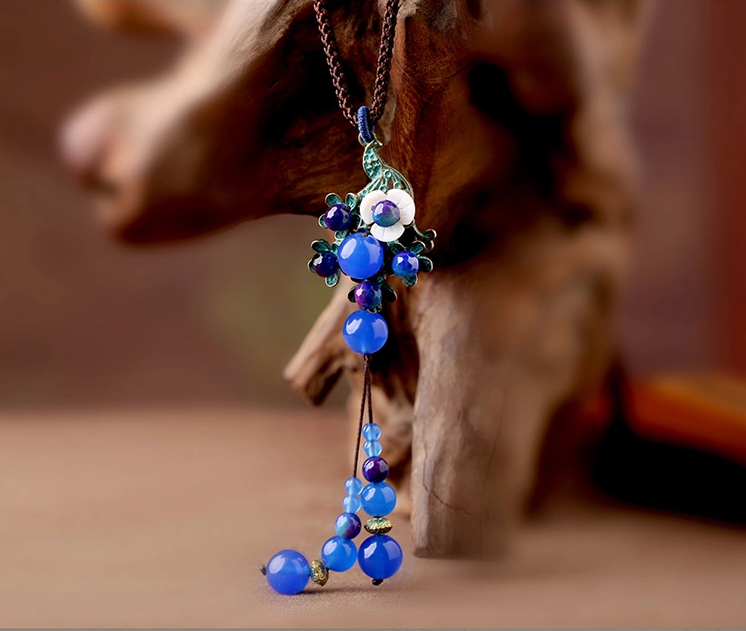 藍色瑪瑙吊墜民族風(fēng)項鏈毛衣鏈