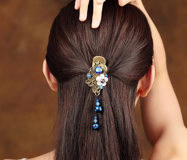 家佳樂文學(xué)古典孔雀發(fā)夾復(fù)古鴨嘴夾頭飾