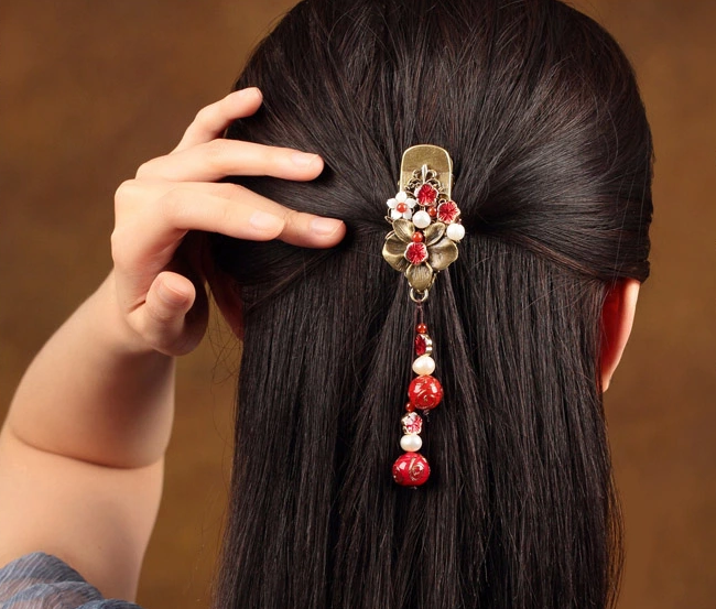 古典家佳樂文學發(fā)夾琉璃吊墜頭飾