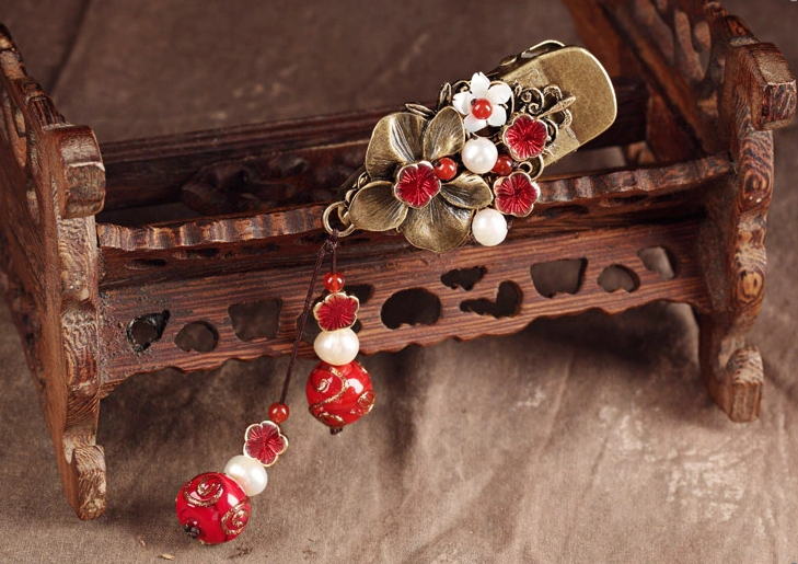 古典家佳樂文學發(fā)夾琉璃吊墜頭飾