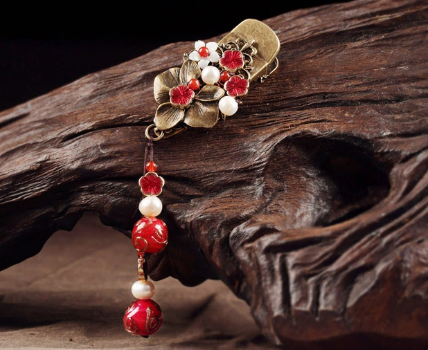 古典家佳樂文學發(fā)夾琉璃吊墜頭飾