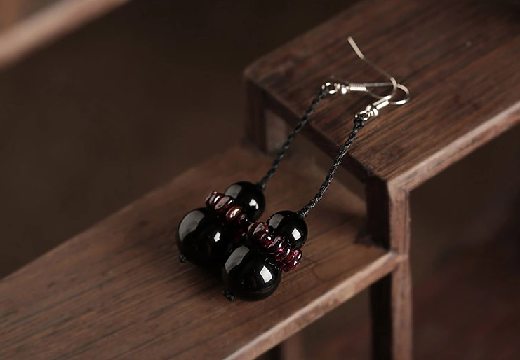 石榴石瑪瑙家佳樂文學(xué)古典長款耳環(huán)首飾