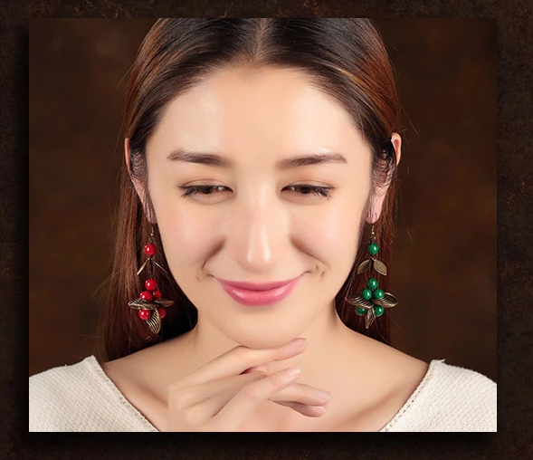 紅綠個性復古耳環(huán)手工首飾