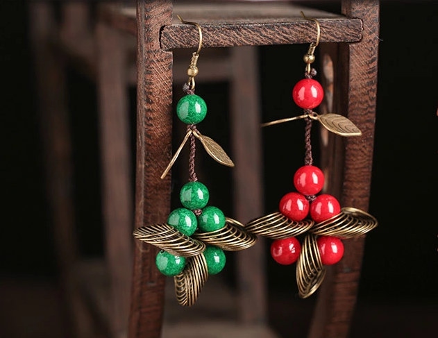 紅綠個性復古耳環(huán)手工首飾