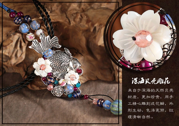 復古魚吊墜家佳樂文學風毛衣鏈項鏈首飾