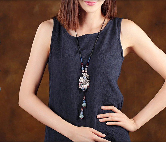 復古魚吊墜家佳樂文學風毛衣鏈項鏈首飾