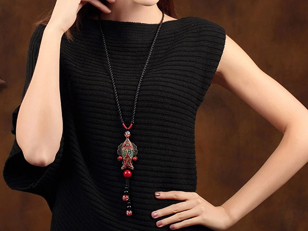 民族風(fēng)魚吊墜家佳樂文學(xué)毛衣鏈項鏈首飾