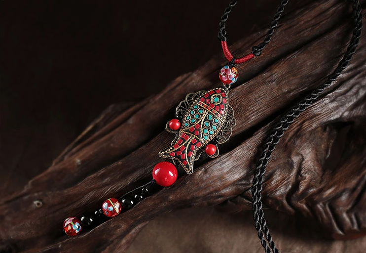 民族風(fēng)魚吊墜家佳樂文學(xué)毛衣鏈項鏈首飾