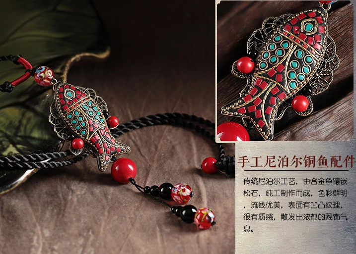 民族風(fēng)魚吊墜家佳樂文學(xué)毛衣鏈項鏈首飾