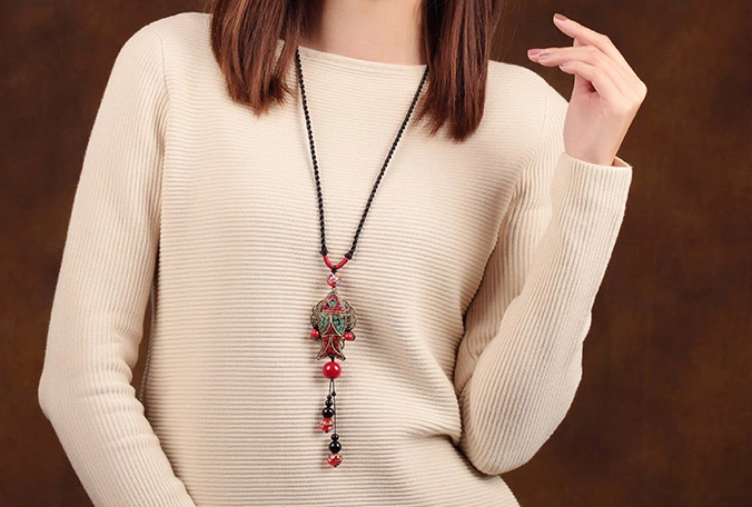 民族風(fēng)魚吊墜家佳樂文學(xué)毛衣鏈項鏈首飾