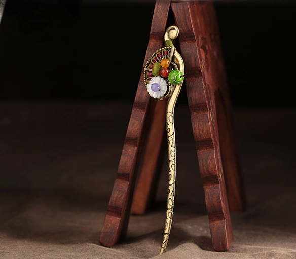 金扇貝殼花古風簪子古典盤發(fā)頭飾