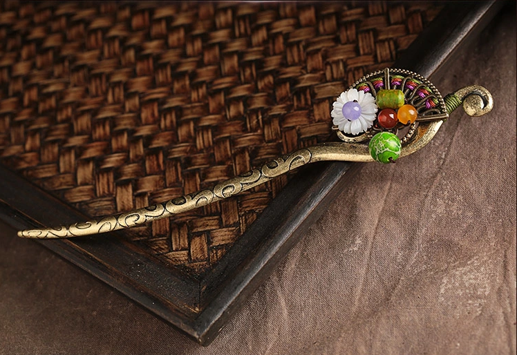 金扇貝殼花古風簪子古典盤發(fā)頭飾