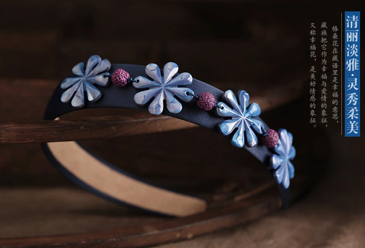 格?；ㄩ_中式發(fā)箍家佳樂文學藍色清新頭飾
