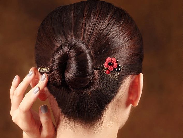 家佳樂(lè)文學(xué)紅色花朵簪子清新頭飾