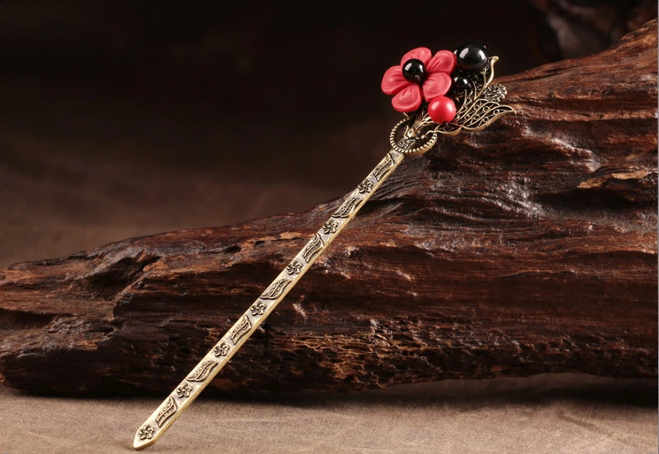 家佳樂(lè)文學(xué)紅色花朵簪子清新頭飾