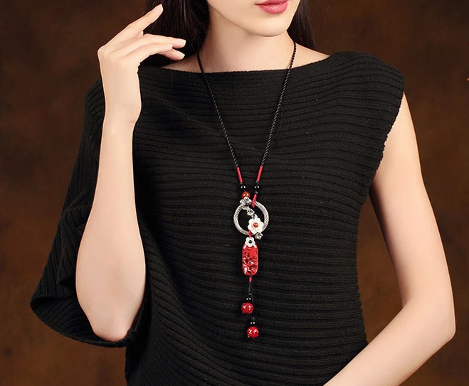 家佳樂文學陶瓷配飾復古毛衣鏈項鏈首飾