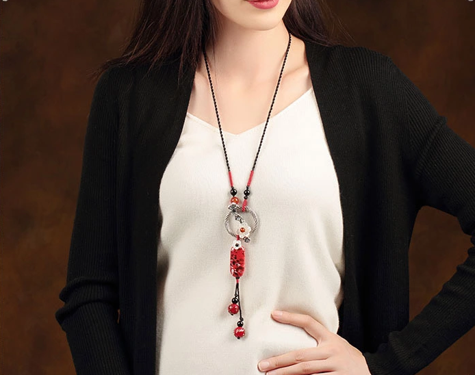 家佳樂文學陶瓷配飾復古毛衣鏈項鏈首飾