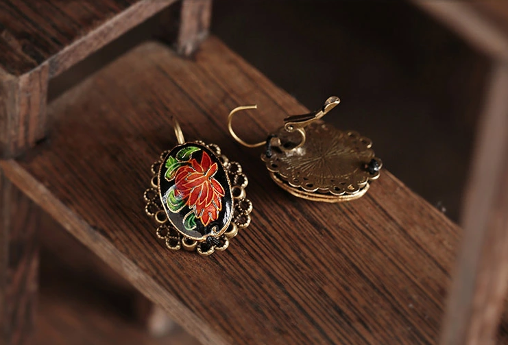 簡約耳扣，復古景泰藍耳環(huán)首飾