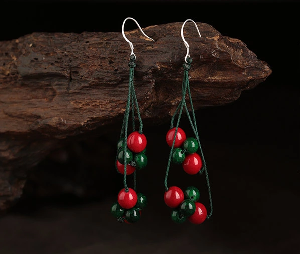 盛夏之果耳環(huán)，紅綠復(fù)古耳墜首飾