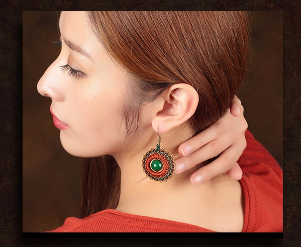 陌上楓紅耳環(huán)，復(fù)古圓圈耳墜首飾