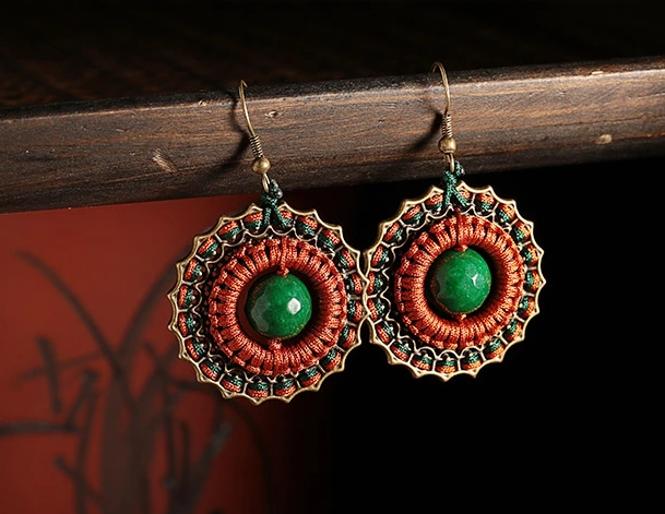 陌上楓紅耳環(huán)，復(fù)古圓圈耳墜首飾