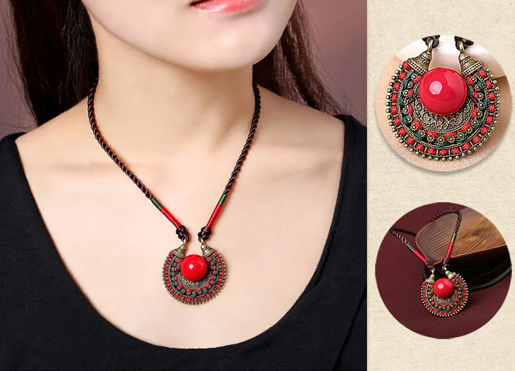 紅色吊墜鎖骨鏈復(fù)古項鏈首飾