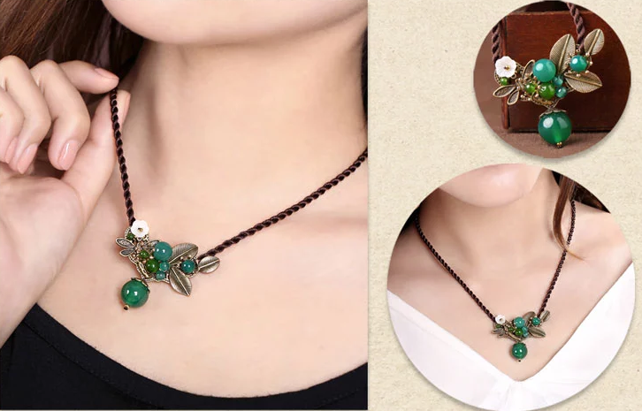綠色瑪瑙吊墜鎖骨鏈民族風項鏈首飾