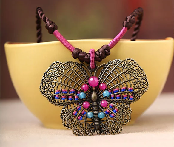 古銅蝴蝶吊墜時尚古風項鏈首飾