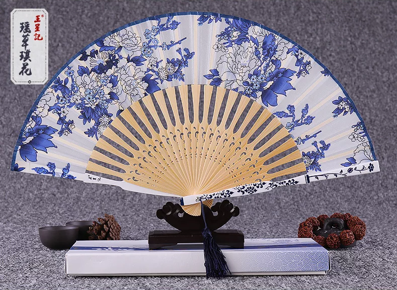 家佳樂文學青花瓷古典真絲折扇