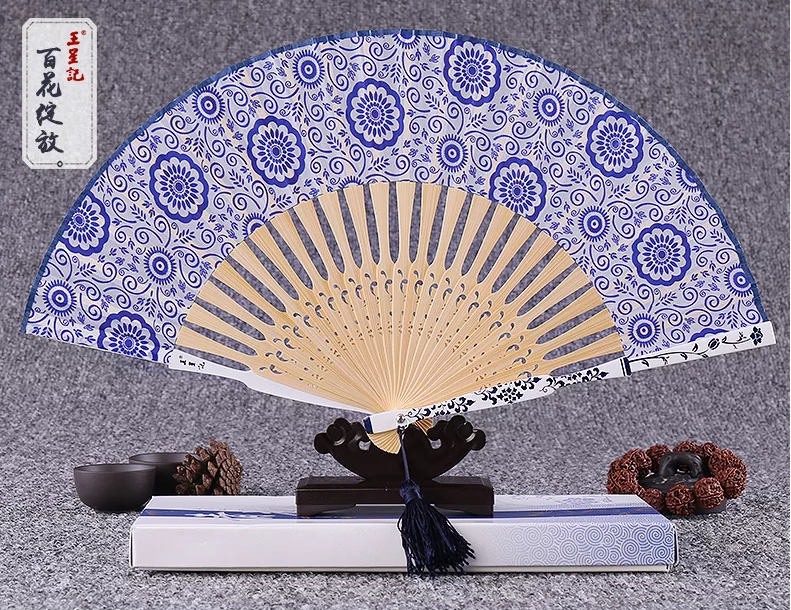 家佳樂文學青花瓷古典真絲折扇