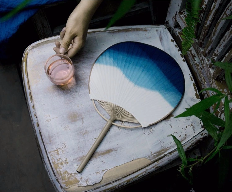 藍(lán)染家佳樂文學(xué)團(tuán)扇，古風(fēng)古典中式手工扇子